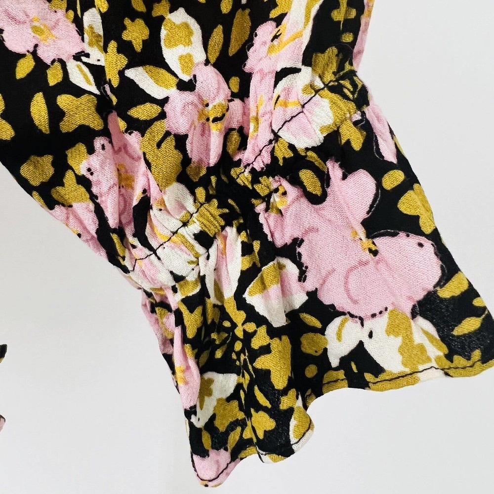 Free People Sweet Memories Black Multi Floral Print Ruffled Puff Sleeve Top - Picture 7 of 12